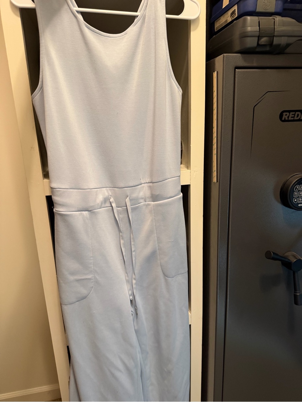 Sleeveless Light Blue Jumpsuit with Drawstring Waist